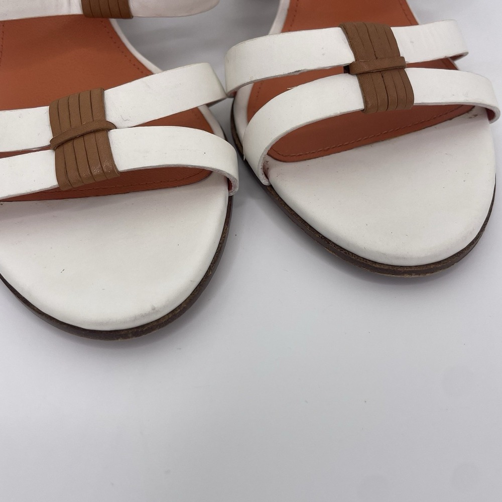 Via Spiga Sz 9 Strappy White & Brown Heels Stiletto Sandals Italian Leather - Picture 11 of 13